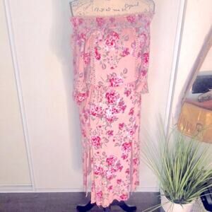 En Creme Pink Floral Off the Shoulder Dress Size Medium